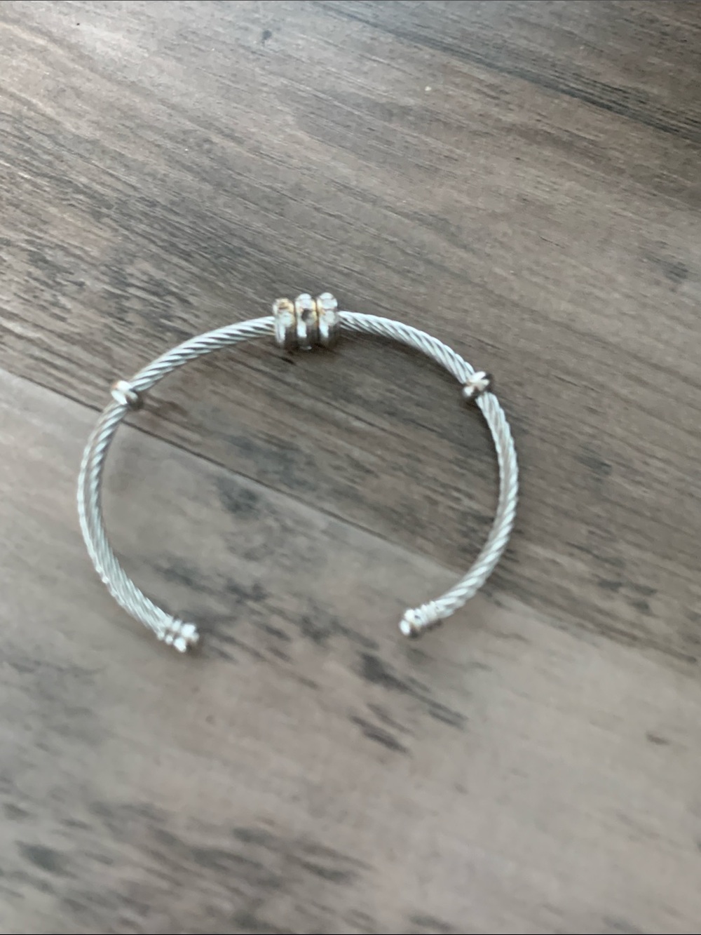 Silver-Tone Cable Cuff Bracelet with Crystal Accent